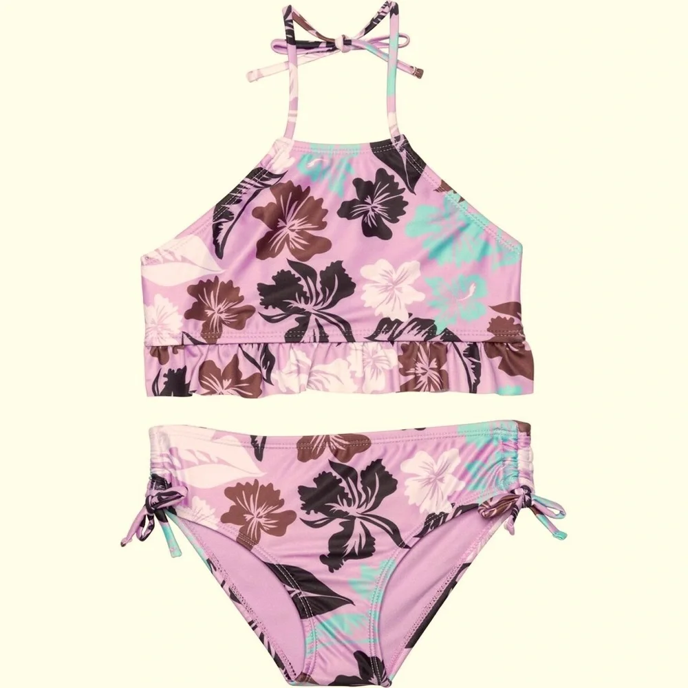 Raisins Girl's 2 Pc Aloha Guava Island Purple Halter Bikini Swimsuit |Size 10